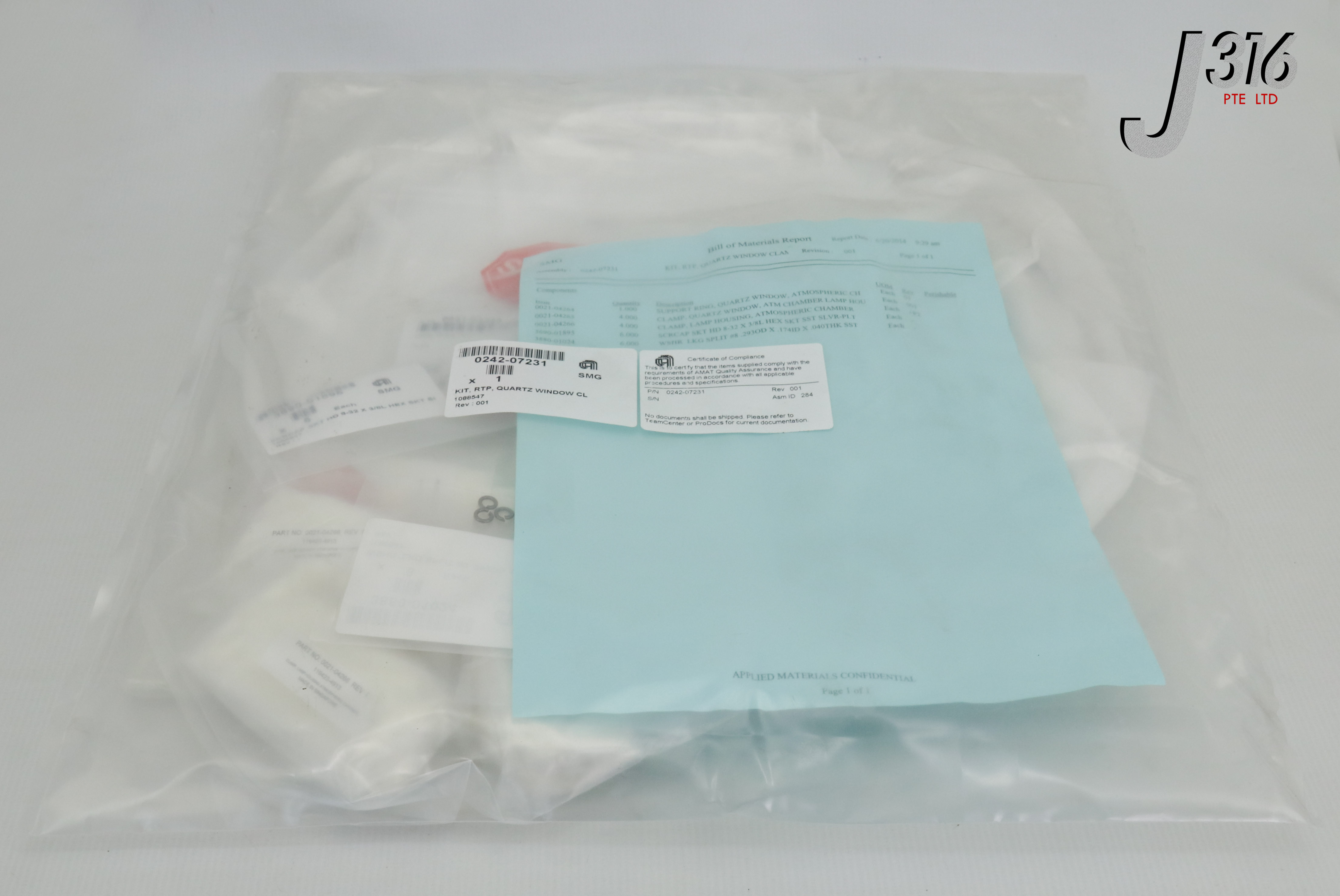 オーダー2 24376 APPLIED MATERIALS KIT, RTP, QUARTZ WINDOW CLAMP, UPGRADGE